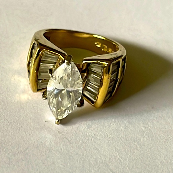 Gold over 925 sterling silver vintage cz Marquise Ring cocktail engagement